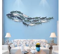 Wall Clock Beautiful Wall Object Fish Colorful Large Handmade Mural Fish Swarm Nature Home Art Metal Wall Art Wall Decoration For Living Room Dining Room 150 X 41Cm