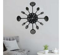 Wall Clock Black 40cm Aluminium Spoon & Fork Kitchen Decor Modern Unique HomeUse