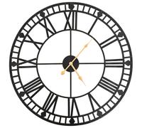 Wall Clock Black Metal Frame 60 cm Large Roman Numeral Vintage Quartz Home Decor