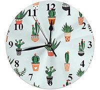 Wall Clock Cacti Succulents Wall Clock Floral Botanical Plants Pot Silent Non-Ticking Round Clock Decorative Battery Operated Wall Clock 10 Inch Green