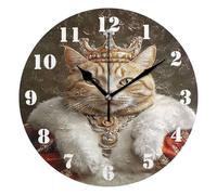 Wall Clock,Cat Dressed King Crown,Easy To Read Round Clocks Large Number Decor Clocks for Home Bedroom 25cm
