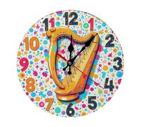Wall Clock,Colorful Harp Musical Instrument,Easy To Read Round Clocks Battery Operated Decor Clocks for Office Living Room 25cm