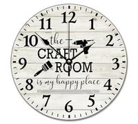 Wall Clock,Craft Room Vintage It My Happy Place,Modern Decor Clocks Frameless Round Clocks for Kitchen Bathroom 25cm
