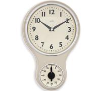 Wall Clock Cream Plastic & Domed Glass 300x195x50mm Retro Kitchen Silent Timer