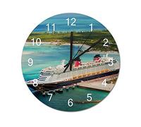 Wall Clock Cruise liner Ships cartoon Cruise Line Wooden Wall Clock Battery Operated Farmhouse Clocks Wall Decor Home Decor for Living Room Kitchen Home Bathroom Bedroom 10 Inch