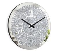 Wall Clock Decorative Large Silver Mirror Clocks Crystal Crushed Diamond Round Clocks Sparkle Twinkle Bling Modern Wall Clocks for Home Decor