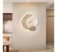 Wall Clock Decorative Mural with LED Light, Stone-Style Sculpture Art, Simple Design, Diameter