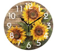 Wall Clock Decorative Wall Clocks Non-Ticking Clock For Home Living Room Bedroom 25cm Old Wooden Blooming Sunflowers