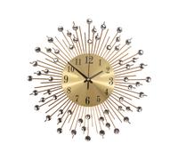 Wall Clock Diamonds Decorative Round Metal Living Room Decor Quiet Quartz Clocks Modern Minimalist Clocks(Gold)