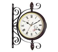Wall Clock Double Sided Indoor & Outdoor Garden Train Station Clock Vintage Antique Look Wall Mounted