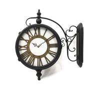 Wall Clock, Double Sided Metal Iron Vintage Design, Silent for Home Decor, Farmhouse, Office, Study Room, Bedroom