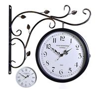 Wall Clock, Double Sided Outdoor Clock with Bracket, Waterproof Metal Garden Décor, Ideal for Indoor and Outdoor Use