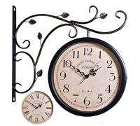 Wall Clock, Double Sided Outdoor Clock with Bracket, Waterproof Metal Garden Décor, Ideal for Indoor and Outdoor Use