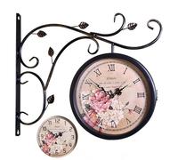 Wall Clock, Double Sided Outdoor Clock with Bracket, Waterproof Metal Garden Décor, Ideal for Indoor and Outdoor Use