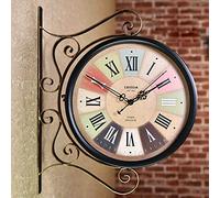 Wall Clock,Double Sided Vintage Grand Central Station 360 Degree Wrought Iron Retro Antique for Indoor Outdoor Home