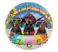 Wall Clock Easy To Read Wall Clocks Round Clocks For Classroom Indoor Living Room 25cm Dachshund Sunglasses Sunflowers