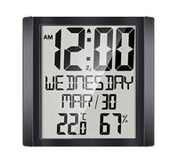 Wall Clock for Extra Large Digital Display for Time Day Calendar Indoor Thermometer Hygrometer Table Desk Stand & Wall H for with Probe Outdoor Humidity No Covers