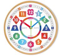Wall Clock for Kids-Telling Time Easily Teaching Clock Silent Non Ticking Battery Operated Colorful Teaching Time Clock Decorative for Kids Room Classroom School Playroom (10 Inch)
