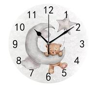 Wall Clock for Living Room Decor Cute Teddy Bear Star Moon Hanging Round Desk Clocks Bathroom Kitchen Office