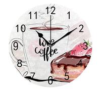 Wall Clock for Living Room Decor Love Coffee Cup Chocolate Cake Hanging Round Desk Clocks Bathroom Kitchen Office