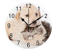 Wall Clock for Living Room Decor Puppy Dog British Cat Hanging Round Desk Clocks Bathroom Kitchen Office