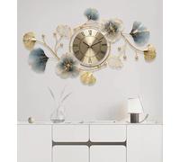 Wall Clock for Living Room Decoration, Large Wall Clock, Creative Metal Design with Ginkgo Leaf 3D Silent Movement (Blue and Gold-Rome, 82 cm)