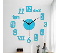 Wall Clock Frameless DIY 3D Wall Clock Large Wall Clocks for Living Room Kitchen Bedroom Office Home Decor, Acrylic Digital Clock Modern Stick on Wall Clock (YA-Blue)