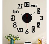 Wall Clock Frameless DIY 3D Wall Clock Large Wall Clocks for Living Room Kitchen Bedroom Office Home Decor, Acrylic Digital Clock Modern Stick on Wall Clock (YA-Black)