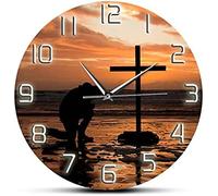 Wall Clock Godly Man Kneeling Praying At Cross Religious Wall Clock Pastor Preacher Spiritual Faith Home Decor