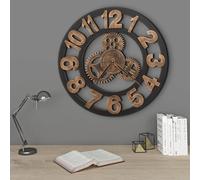 Wall Clock Golden & Black 58 cm Metal & MDF Gear Design Large Quartz Silent A