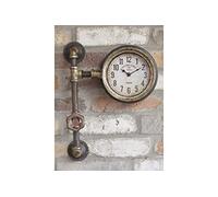 Wall Clock Industrial Pipe Work Distressed Metal Rust Vintage Design Plumbing piping 40cm High Black Brown
