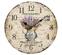Wall Clock Kitchen Clock,Vintage Shabby Chic Antique Clock,Rustic Country House Quartz Clock,12 Inches MDF Cl ocwith Silent Clockwork-Lavender in