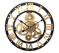 Wall Clock，Large Moving Gears Wall Clock ，Silent， Battery Operated， Industrial Retro，Silver Rome for Restaurants, Cafes, Bars, Living Rooms and Other Places That Like Vintage Style