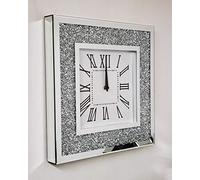 Wall Clock Large Square Luxury Diamond Crystal Mirror Wall Nearly Silent Clock For Home Office Living Room Bedroom Decoration-40X40cm silver