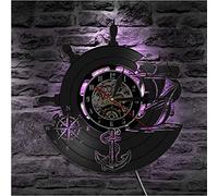 Wall Clock Led Night Light Anchor Ship Naval Compass Vintage Nautical Wall Decor Home Art Wall Clock Sailors Vinyl Record Wall Clock Handmade Sailing Gifts