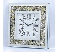 Wall Clock Living Room Decor Crushed Diamond Mirror Bathroom Clocks Wall Crystal Decorations for Home (Golden-Square 35CM(L))