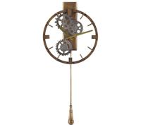 Beliani Vintage Retro Wall Pendulum Clock Gold Iron Round Distressed Vintage Marcote