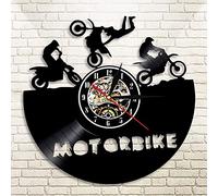 Wall Clock Motorbike Extreme Sports Design Vinyl Record Wall Clock - Gift Idea for Boyfriend, Men And Boys - Motorcycle Bedroom Or Kitchen Wall Art Decoration