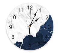 Wall Clock Navy Blue Marble Operated Clocks PVC Silent Non-Ticking Wallclock 10 Inch White Modern Abstract Art Luxurious Round Wall Clocks for Living Room Bedroom Kitchen Office School Bathroom Decor