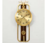 Wall Clock, New Chinese Clock Wall, Light Luxury Pure Brass Silent & Non Ticking, Glass Mirror, Battery Operated, for Home Living Room Bedroom Office Decorations