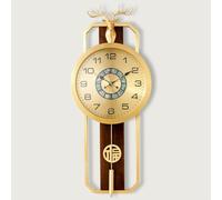 Wall Clock, New Chinese Clock Wall, Light Luxury Pure Brass Silent & Non Ticking, Glass Mirror, Battery Operated, for Home Living Room Bedroom Office Decorations