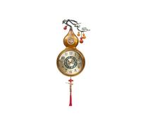 wall clock New Chinese style full copper gourd wall clock living room household automatic time clock modern simple electric wave clock(Gold)
