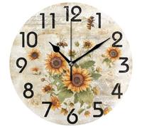 Wall Clock Non-Ticking Clocks Battery Operated Wall Clocks For Kitchen Home Living Room 25cm French Country Sunflowers Bee Retro