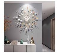 Wall Clock, Non-Ticking Gold Sunburst Design - Modern Metal Dial for Living Room, Bedroom, and Kitchen Decor - Large Silent Clock (Battery Not Included)