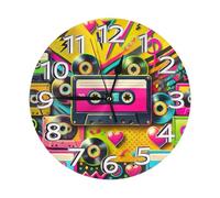 Wall Clock Non-Ticking Wall Clocks Silent Clock For Home School Classroom 25cm 80'S Cassette Tape Vintage