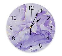 Wall Clock Purple Marble Battery Operated Clocks PVC Silent Non-Ticking Wallclock 10 Inch Ombre Purple Abstract Art Round Wall Clocks for Living Room Bedroom Kitchen Office School Bathroom Home Decor