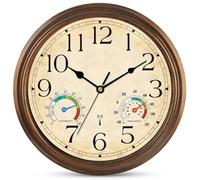 Wall Clock Radio-Controlled Wall Clock Silent Retro Living Room Clock 30 cm Kitchen Clocks Silent Radio Wall Clock with Temperature and Humidity Display (Brown)