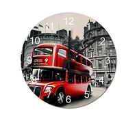 Wall Clock Red Bus on The Streets of London UK Wooden Wall Clock Battery Operated Farmhouse Clocks Wall Decor Home Decor for Living Room Kitchen Home Bathroom Bedroom 10 Inch