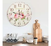 Wall Clock Retro Floral MDF Multicolour 60cm Large Dial Vintage Kitchen HomeGift