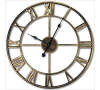 Wall clock retro Roman numerals round wall wall clock quiet clock fashion simple living room kitchen restaurant bedroom wall clock Vintage color-16 inch/40cm
